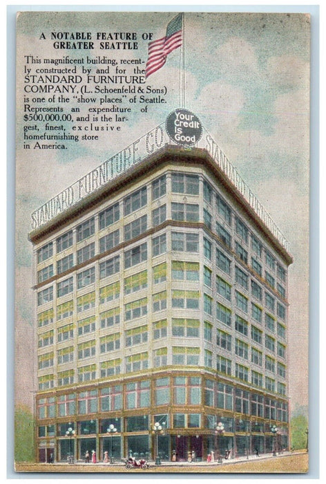 c1910's Standard Furniture Co. Building Seattle Washington WA Antique Postcard