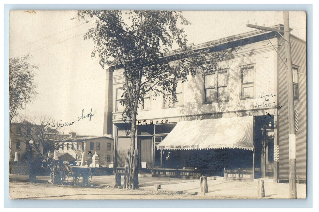 c1910 Jeweler Post Office Cemetery Horse Wagon Optician RPPC Photo Postcard