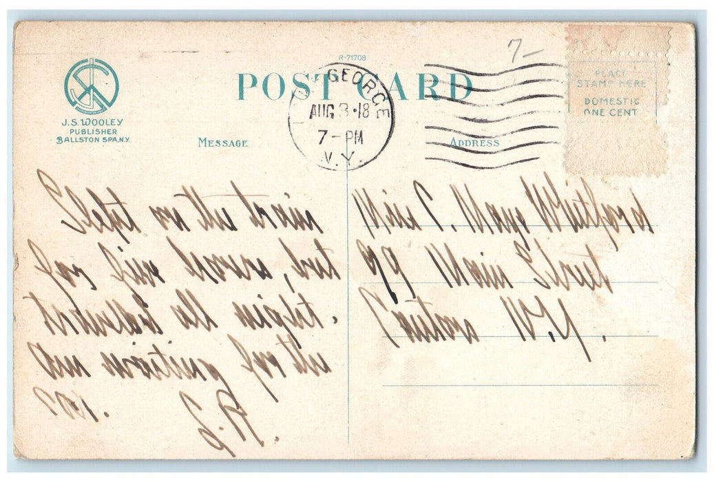 1918 Boat Scene, Paradise Bay and Black Mt. Lake George New York NY Postcard