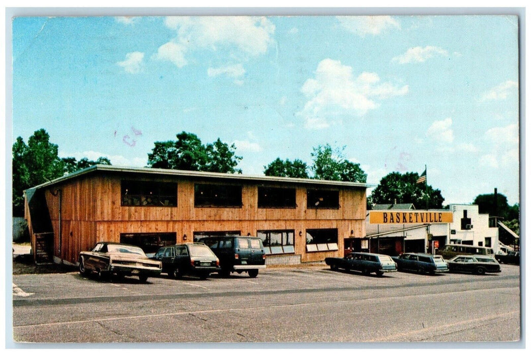 1981 Basket Ville Worlds Largest Basket Store Cars Putney Vermont VT Postcard