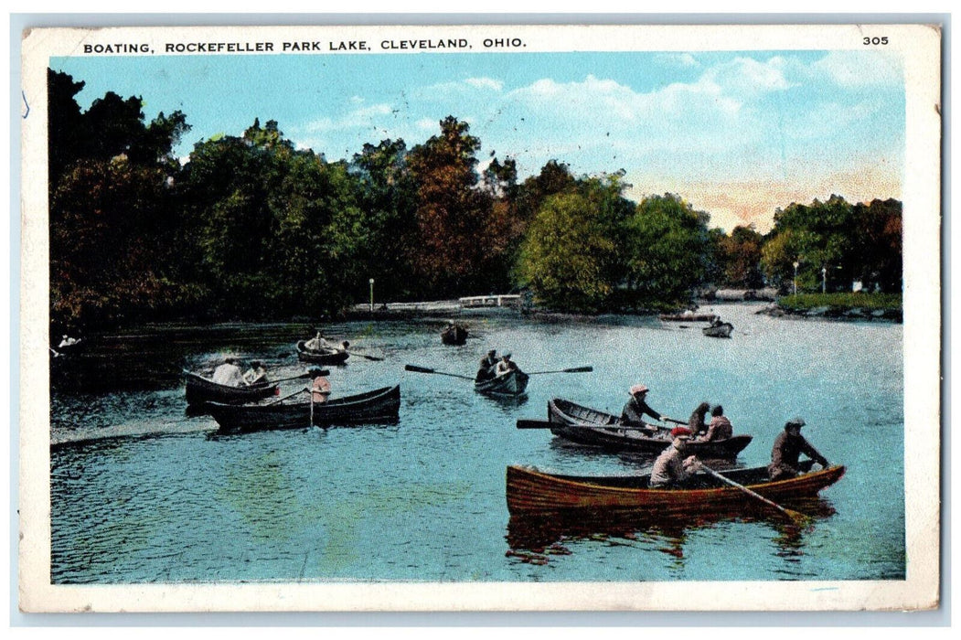 1928 Boating, Rockefeller Park Lake Cleveland Ohio OH Vintage Postcard