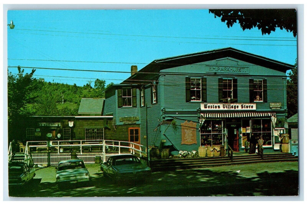 c1950's Weston Village Store Scene Street Cars Weston Vermont VT Postcard