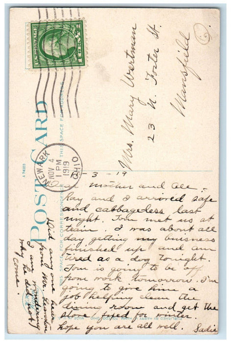1919 Cleveland Hall, Denison University Granville Near Newark OH Postcard
