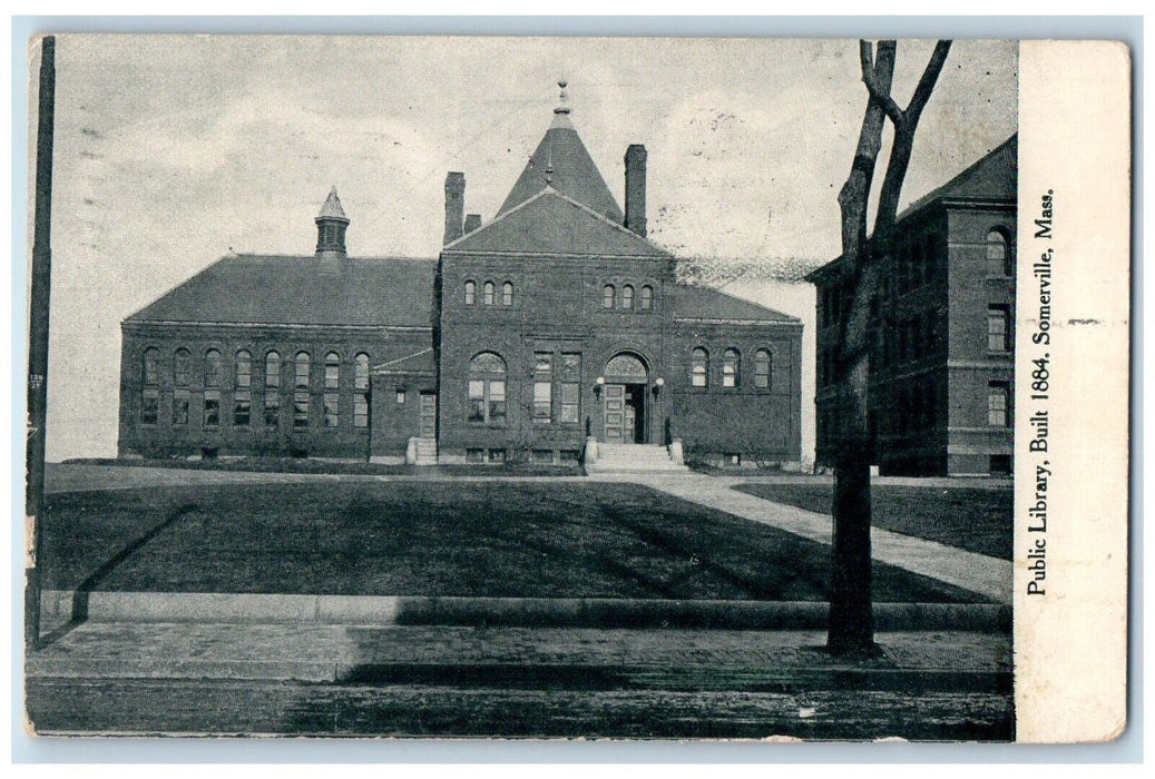 1913 View Of Public Library Building Somerville Massachusetts MA Posted Postcard