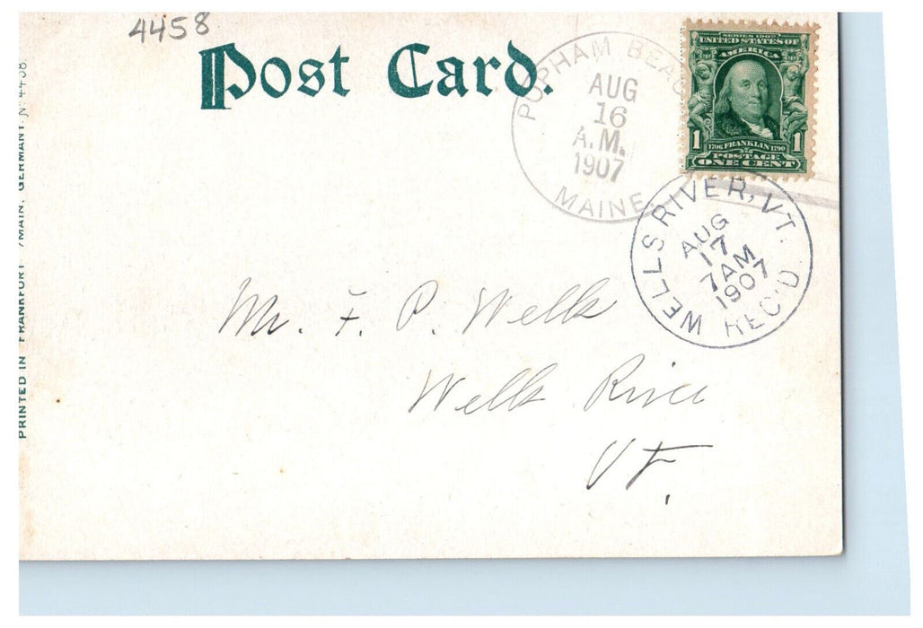 1907 Scene of People, Horse Carriage in Popham Beach ME Wells River VT Postcard