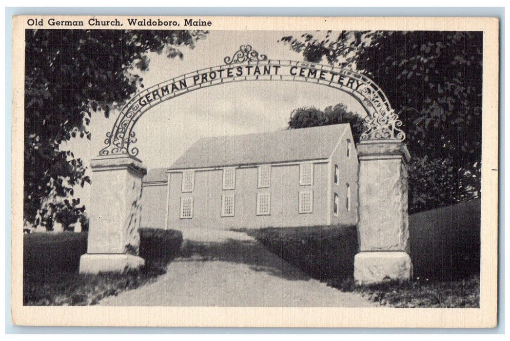 c1940's German Protestant Cemetery Arch Old German Church, Waldoboro ME Postcard