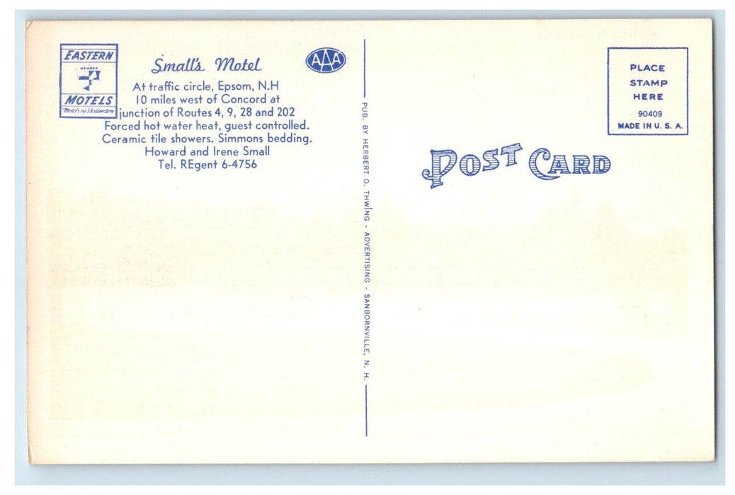 c1950's Small's Motel At Traffic Circle Epsom New Hampshire NH Vintage Postcard