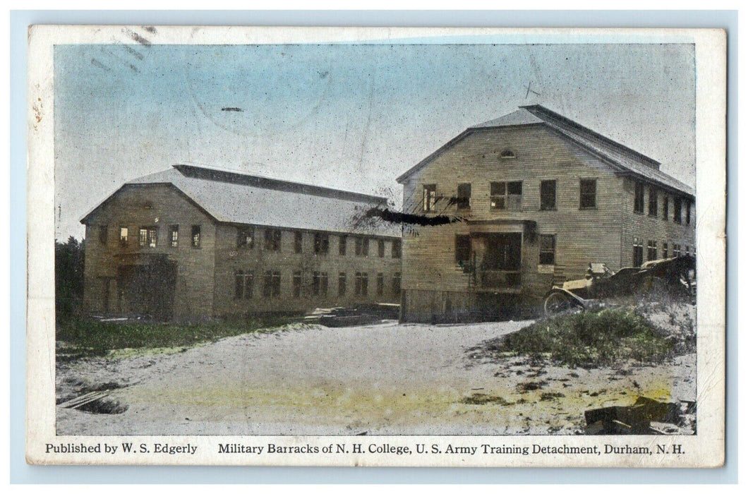1918 Military Barracks Of N. H. College  U.S. Army Training Durham NH Postcard