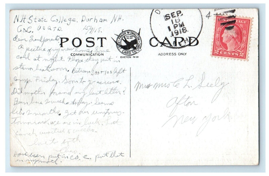 1918 Military Barracks Of N. H. College  U.S. Army Training Durham NH Postcard