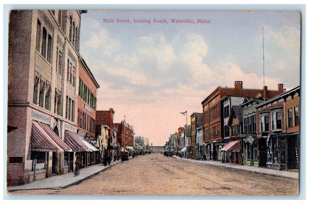 c1910 Savings Bank, Business District, Maine Street Waterville Maine ME Postcard