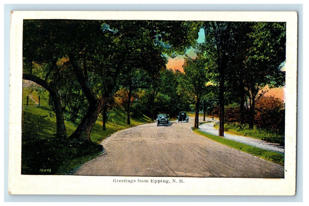 c1930's Greetings From Epping New Hampshire NH, Road Car View Vintage Postcard