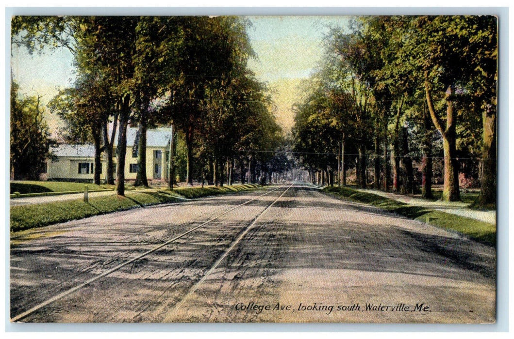 c1910 College Avenue Looking South Waterville Maine ME Antique Postcard