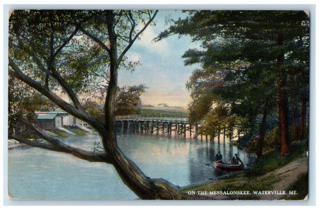 1915 Boat Canoeing, On The Messalonskee Waterville ME Oakland ME Postcard