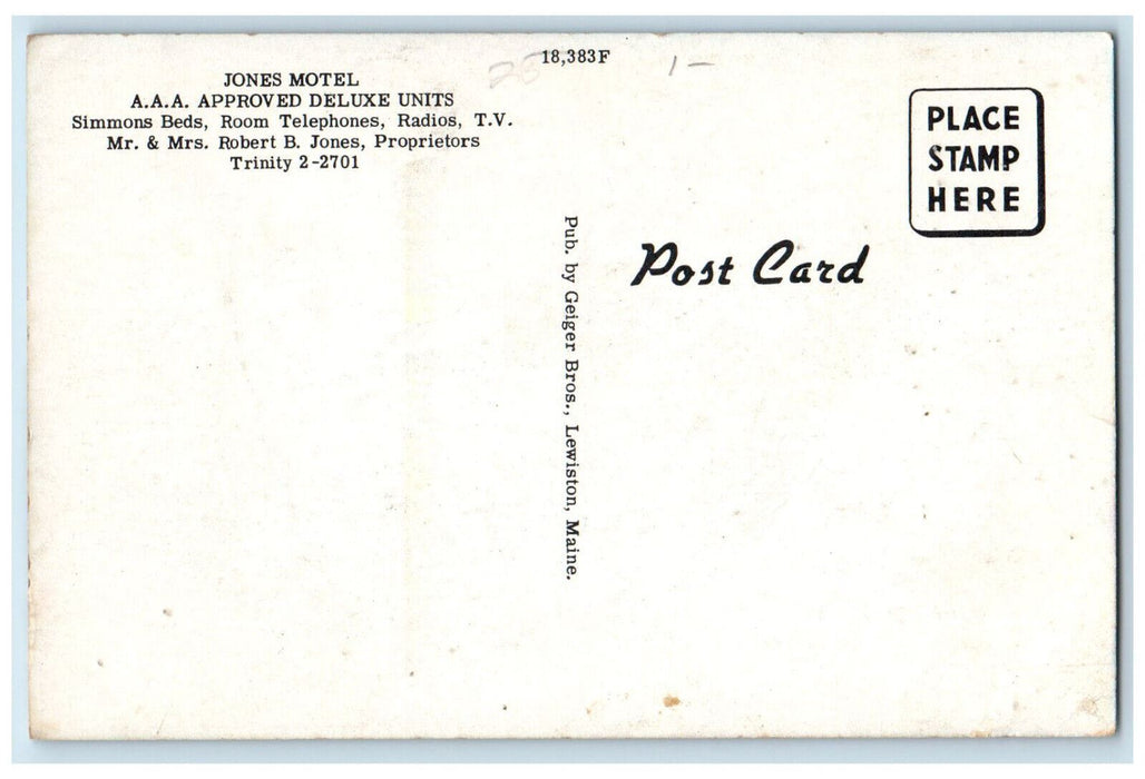 c1950's Tall Tree, Jones Motel, Waterville Maine ME Vintage Postcard