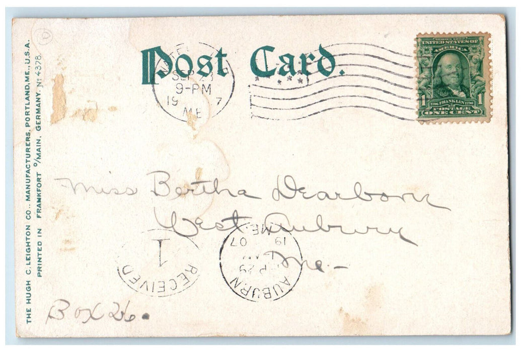 1907 Boat on the Side of Messalonskee Stream, Waterville Maine ME Postcard