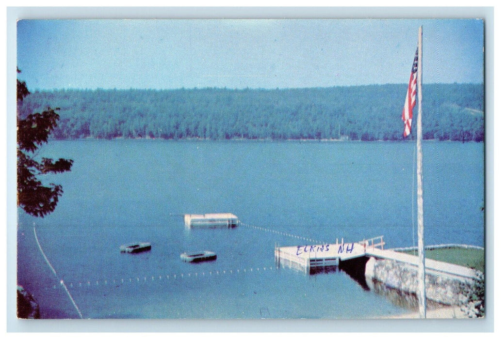 Water Front Scene Camp Kear-Sarge For Girls Boats Flag Elkins NH Postcard