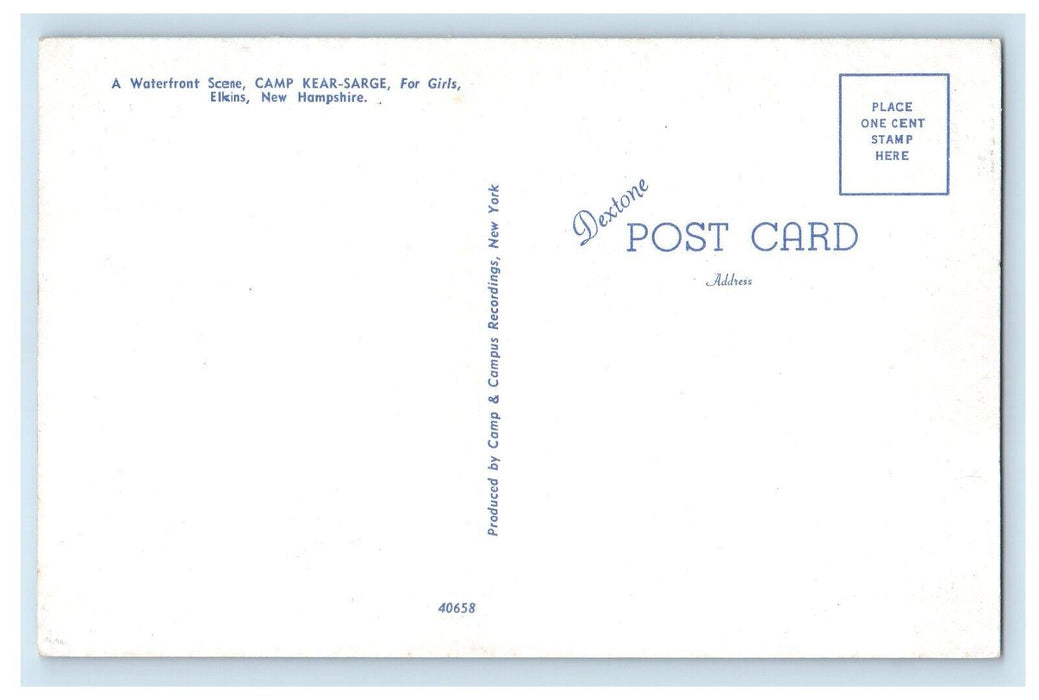 Water Front Scene Camp Kear-Sarge For Girls Boats Flag Elkins NH Postcard