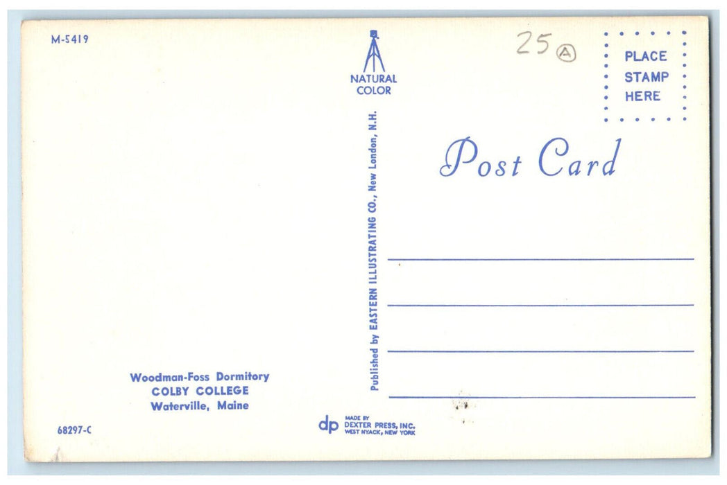 c1950's Woodman-Foss Dormitory Colby College Waterville Maine ME Postcard