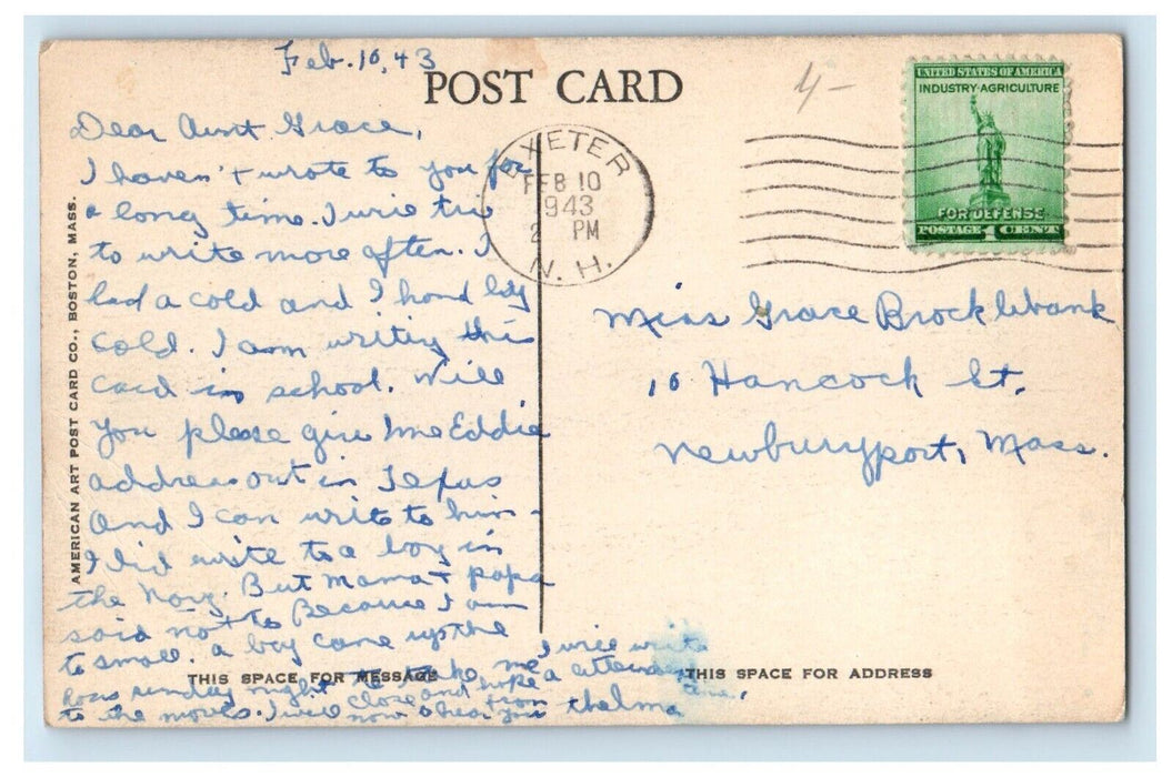 1943 Front Street From Public Market Exeter New Hampshire NH Antique Postcard