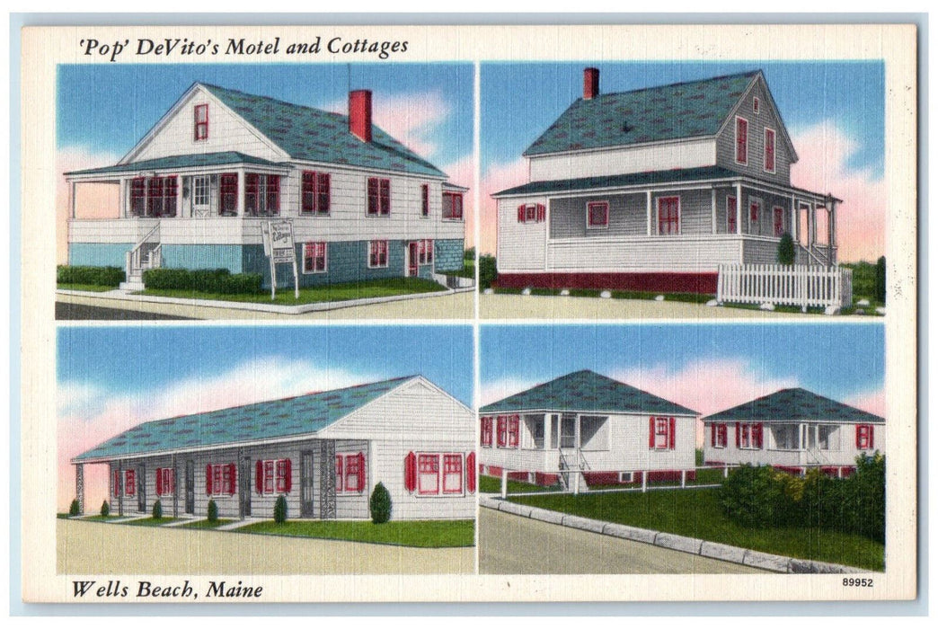 c1940's Pop DeVito's Motel and Cottages, Wells Beach Maine ME Postcard