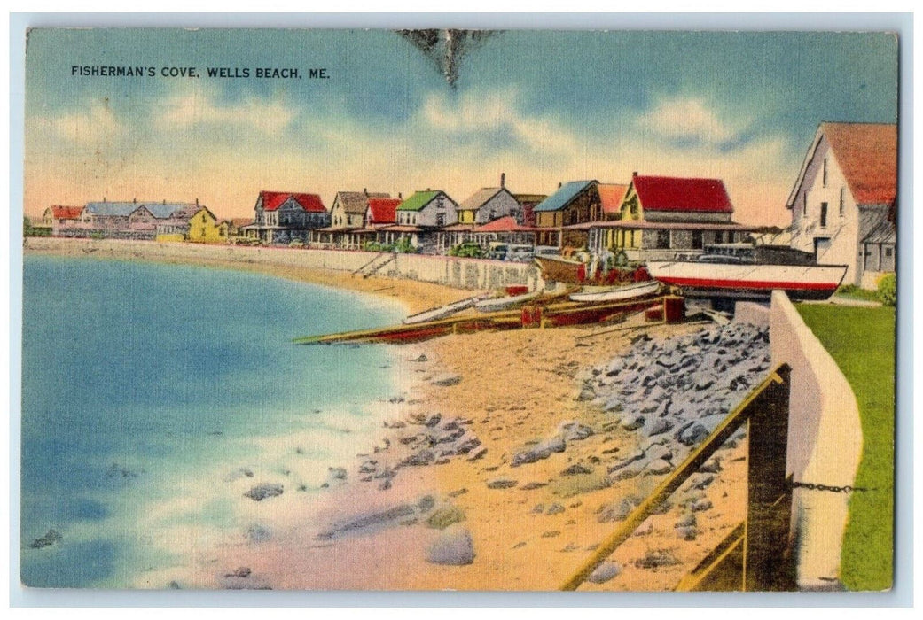 1939 Boats, Boat Landing, Fisherman's Cove Wells Beach Maine ME Postcard