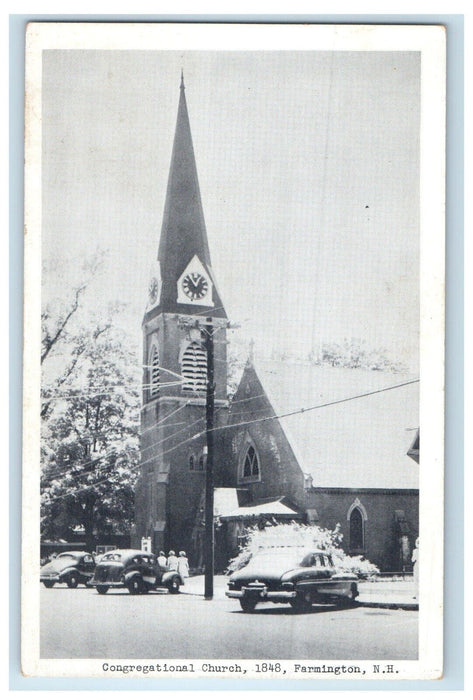Congregational Church Cars Street View Farmington New Hampshire NH Postcard