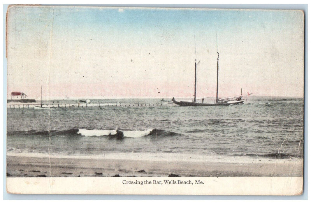 c1910 Boat Scene, Crossing The Bar Wells Beach Maine ME Antique Postcard