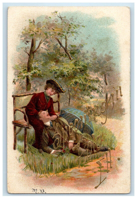 c1910's Spooning In Polo Illinois IL, Sweet Couple Embossed Antique Postcard