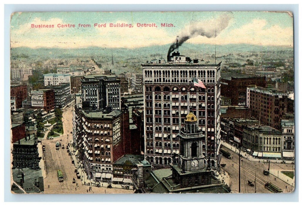 1912 Business Centre From Ford Building Coca Cola Detroit Michigan MI Postcard