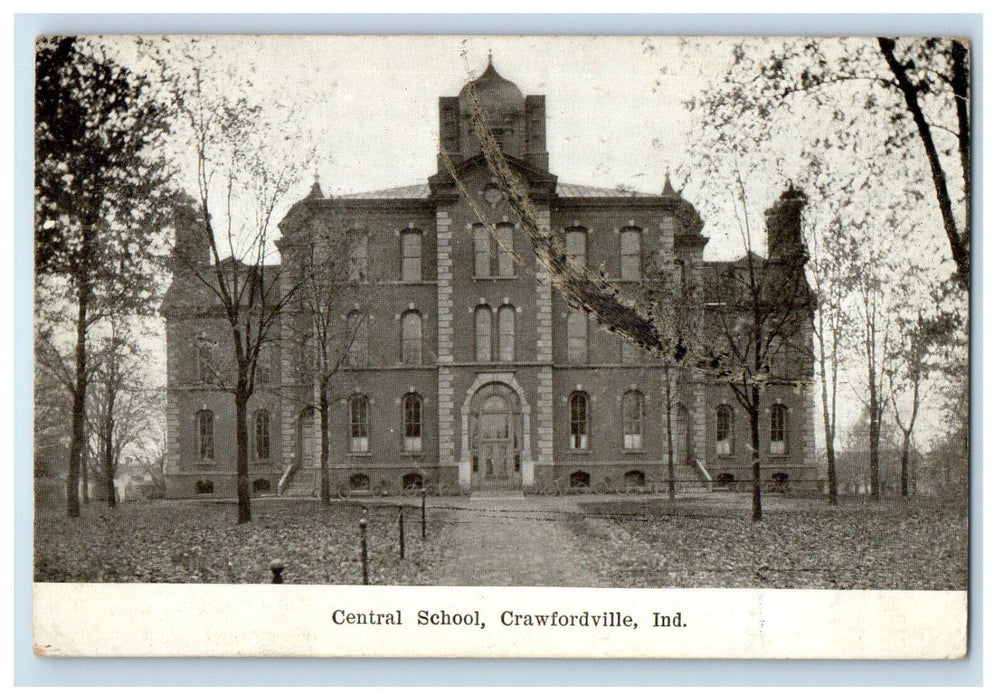 1909 Central School Building Campus Crawfordville Indiana IN Antique Postcard
