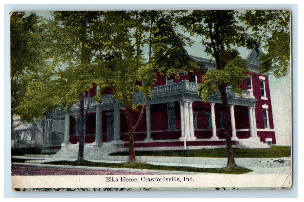 1909 Elks Home Street View Crawfordsville Indiana IN Posted Antique Postcard