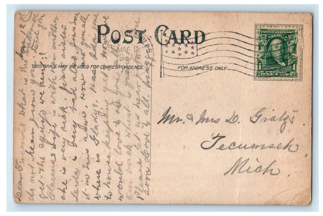 1909 Elks Home Street View Crawfordsville Indiana IN Posted Antique Postcard