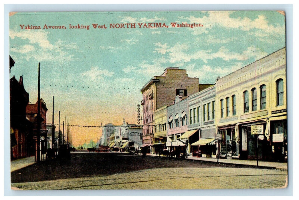 c1910's Yakima Avenue Looking West Stores North Yakima Washington WA Postcard