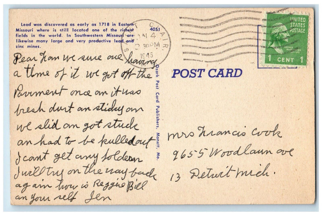 1946 Missouri Lead and Zinc Mines, The "Show Me" State MO Postcard