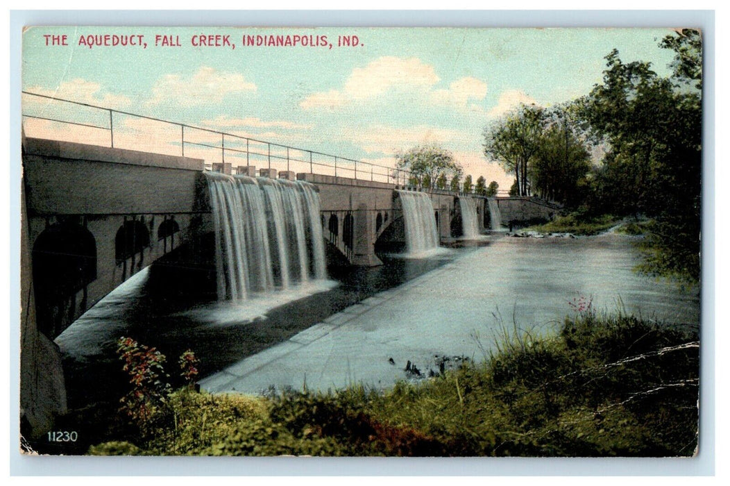 1910 The Aqueduct Fall Creek Waterfall Indianapolis Indiana IN Antique Postcard