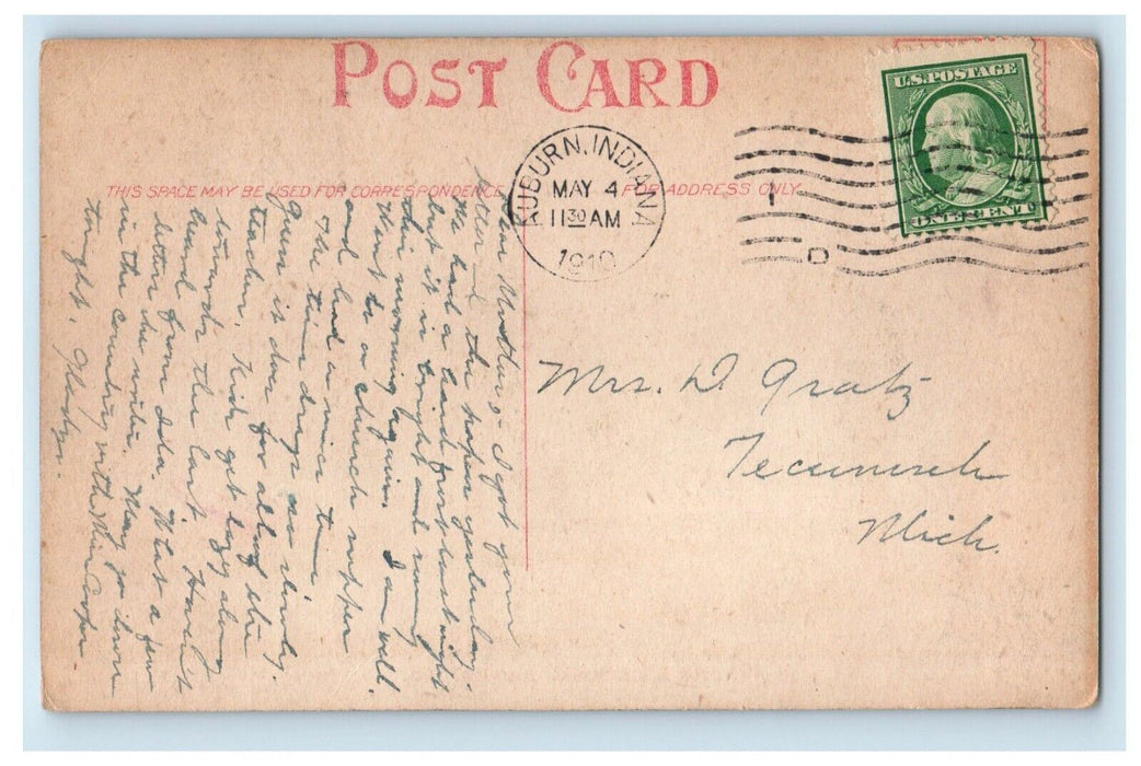 1910 View Of North Main Street Auburn Indian IN Posted Antique Postcard