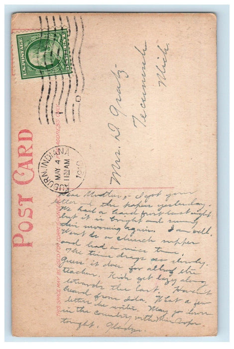 1910 View Of North Main Street Auburn Indian IN Posted Antique Postcard