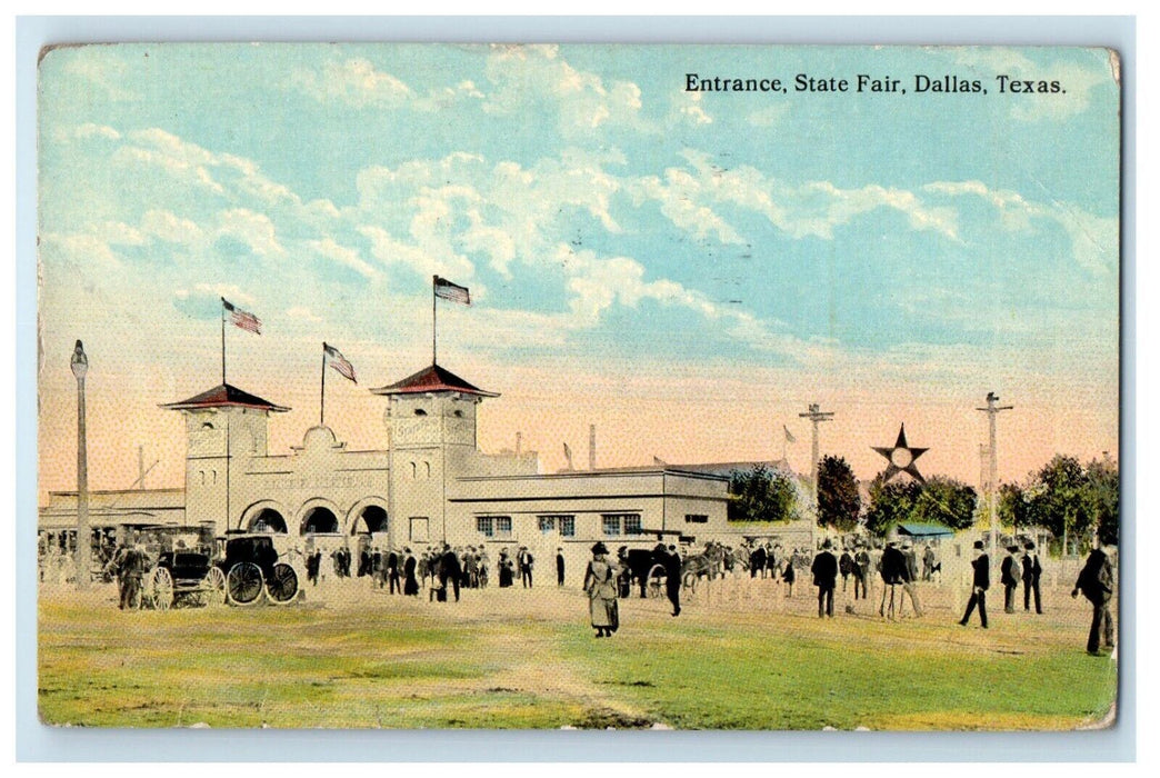 1915 A View Of Entrance State Fair Dallas Texas TX Posted Antique Postcard