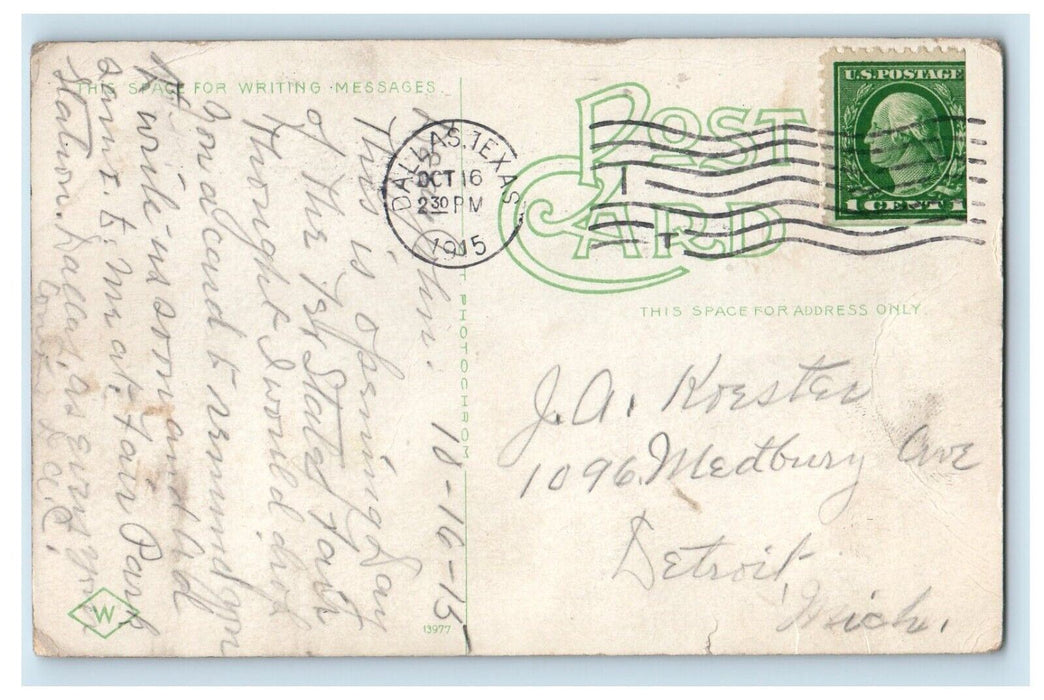 1915 A View Of Entrance State Fair Dallas Texas TX Posted Antique Postcard