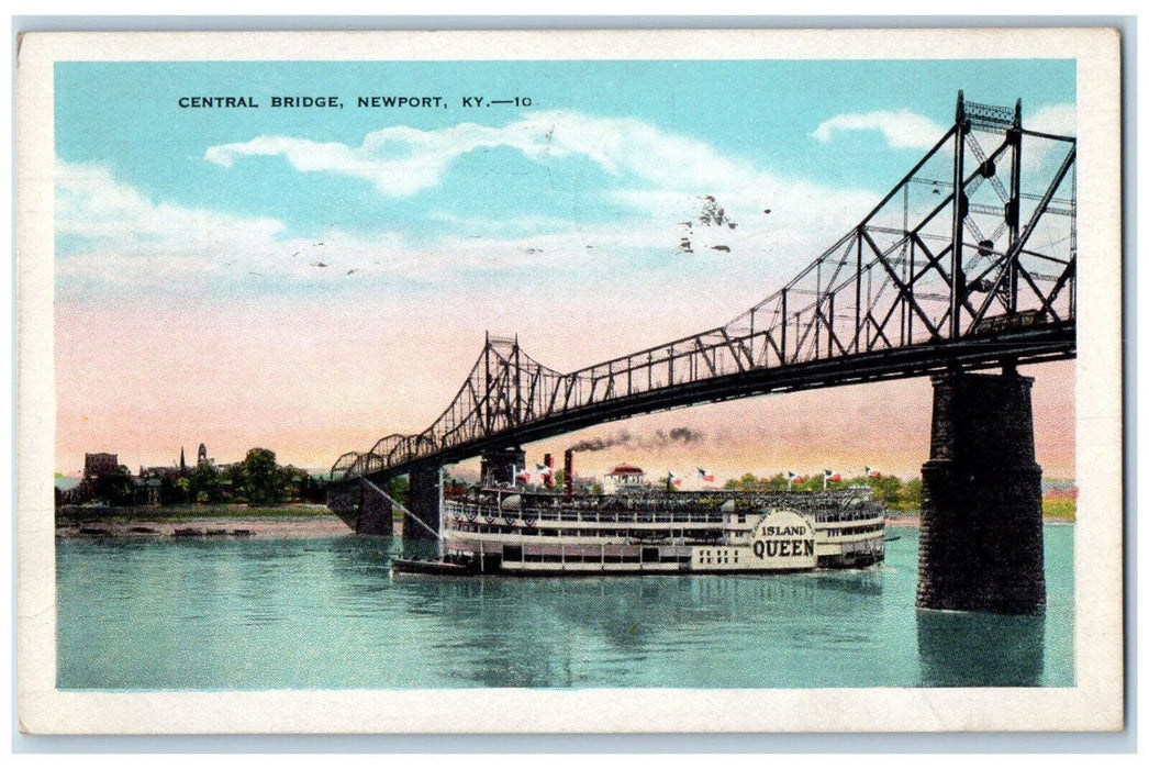 1946 Steamer Island Queen Central Bridge Newport Kentucky KY Postcard