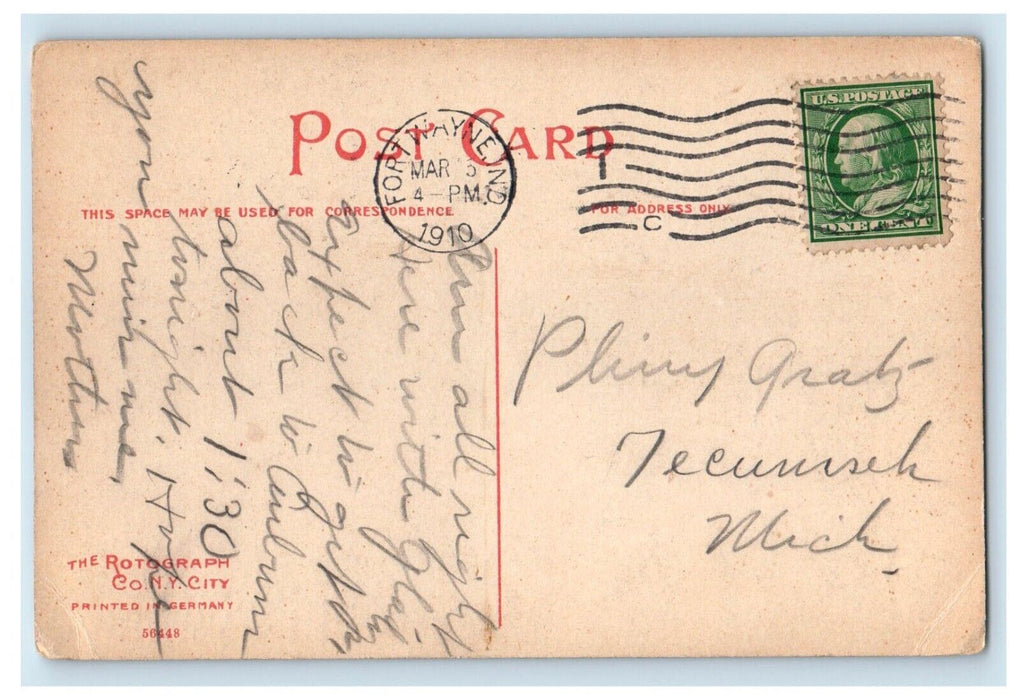 1910 Public Library Building Fort Wayne Indiana IN Rotograph Antique Postcard