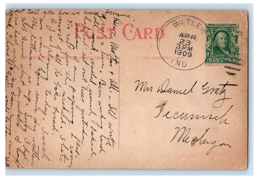 1909 Broadway Street View Stores Butler Indiana IN Posted Antique Postcard