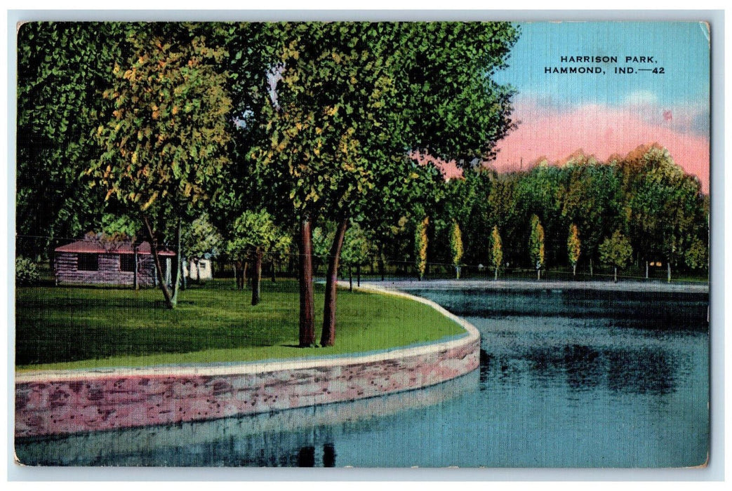 1939 River Scene Harrison Park Hammond Indiana IN Posted Vintage Postcard
