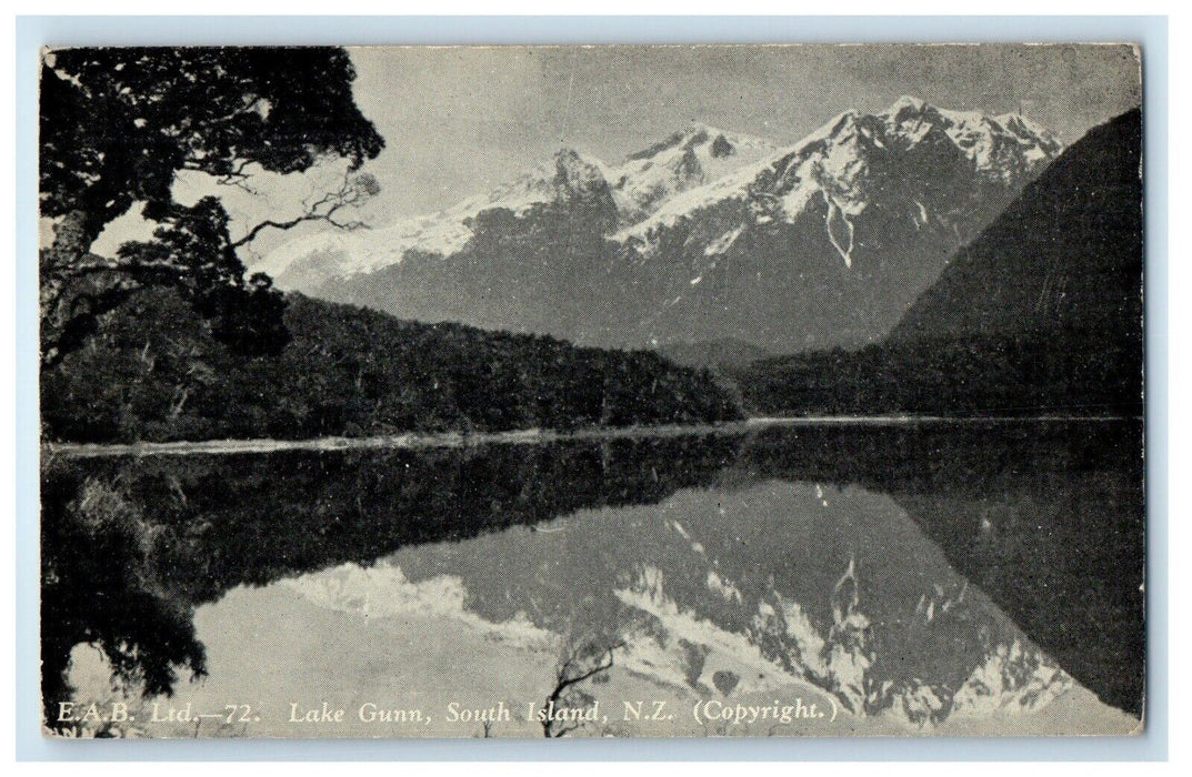 c1910's Lake Gunn South Island New Zealand NZ, Mirror Lake View Postcard