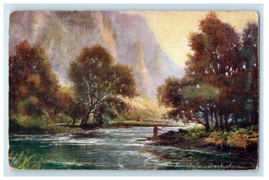 1906 River Scene, Dovedale Derbyshire England Oilette Tuck Art Postcard