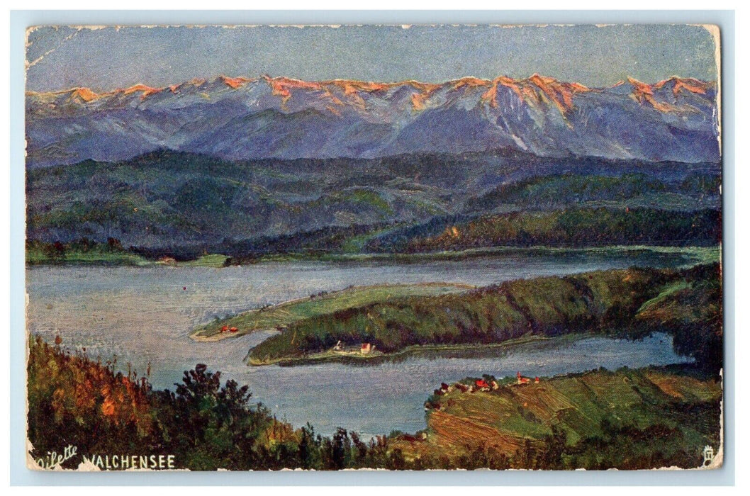 c1910 Walchensee Lake of the Bavarian Alps Germany Oilette Tuck Art Postcard