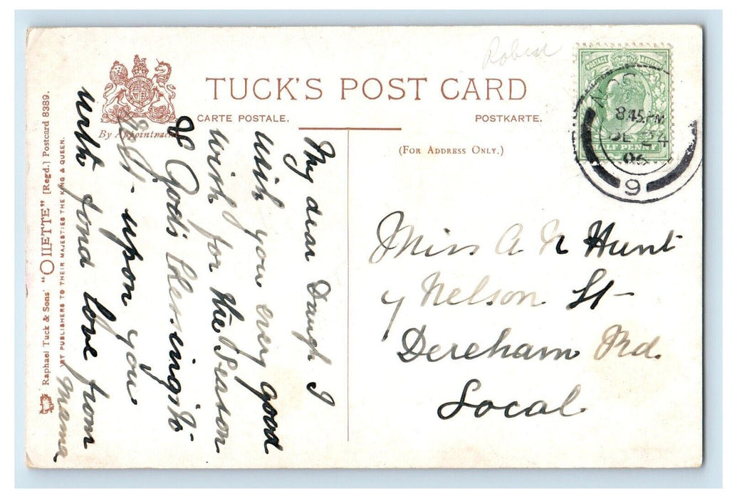 1906 With Best Christmas Wishes, Bird, Sheep, Oilette Tuck Art Postcard