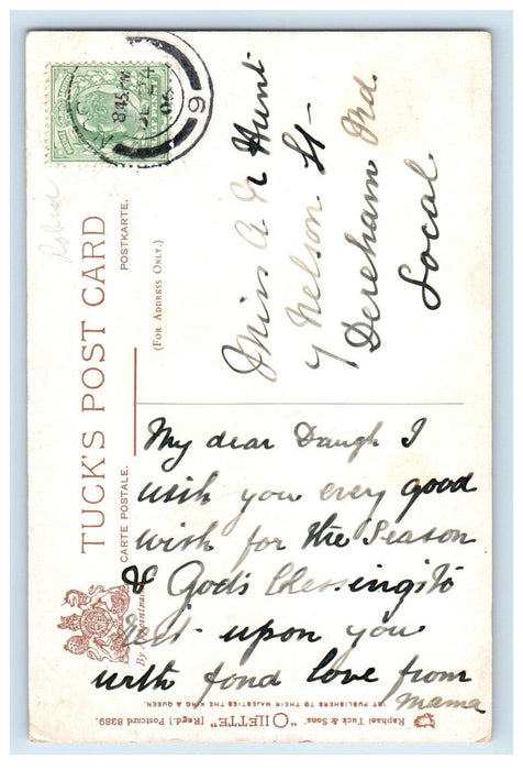 1906 With Best Christmas Wishes, Bird, Sheep, Oilette Tuck Art Postcard