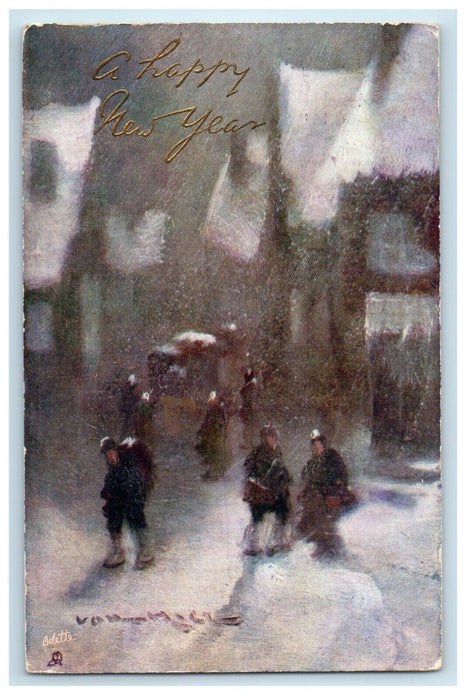 1906 A Happy New Year London England Oilette Tuck Art Posted Postcard