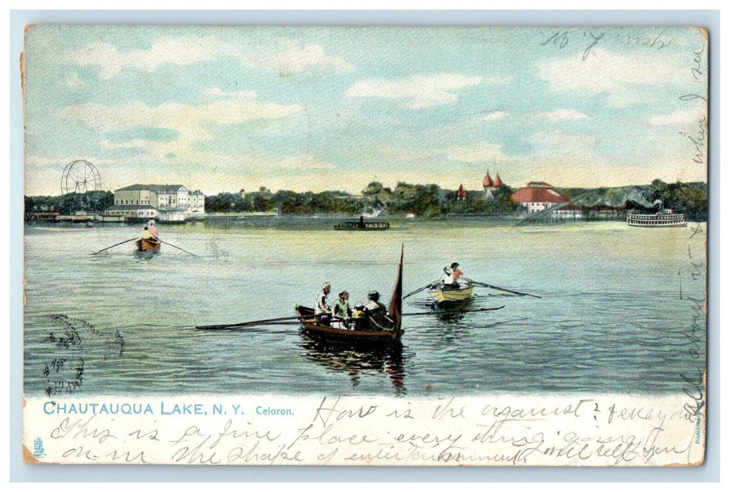 1906 Boat Scene, Celoron Chautauqua Lake NY Hammondsport NY Tuck Art Postcard